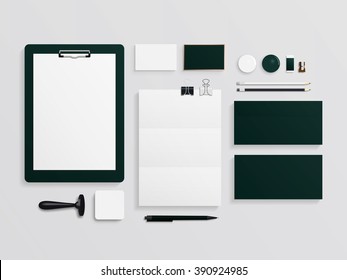 Corporate identity template set. Business stationery mock-up. Set of envelope, card, folder, etc. Vector illustration.