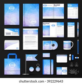 Corporate identity template set. Business stationery mock-up with  triangular background and logo. Branding design.