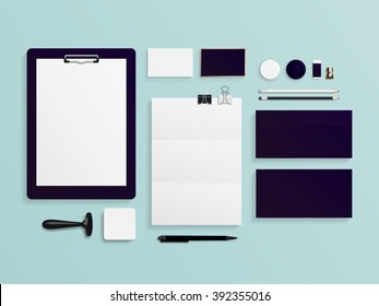 Corporate identity template set. Business stationery mock-up. Set of envelope, card, folder, etc. Vector illustration.