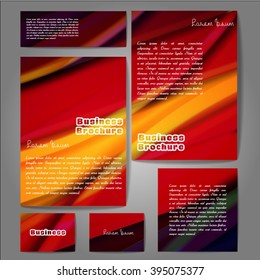 Corporate identity template set. Business stationery mock-up with colorful fading stripes. Branding design. Letter envelope, card, catalog, paper, notebook, presentation, letterhead. Vector