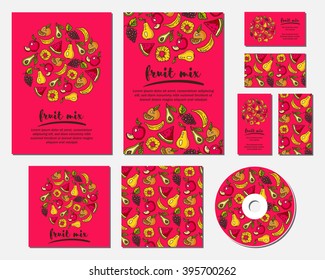 Corporate identity template set. Business mockup with fruit pattern. Branding design.