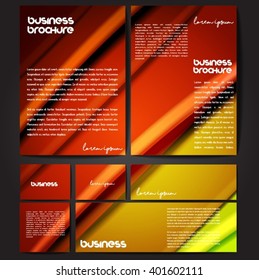 Corporate identity template set. Business stationery mock-up with colorful fading stripes. Branding design. Letter envelope, card, catalog, paper, notebook, presentation, letterhead. Vector