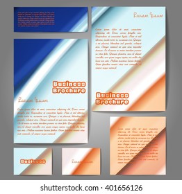 Corporate identity template set. Business stationery mock-up with colorful fading stripes. Branding design. Letter envelope, card, catalog, paper, notebook, presentation, letterhead. Vector