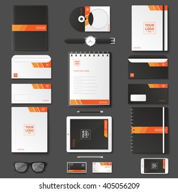 Corporate Identity Template Set. Business Stationery Mock-up With Logo. Branding Design. Notebook, Card, Catalog, Pen, Pencil, Badge,  Tablet Pc, Mobile Phone, Letterhead.