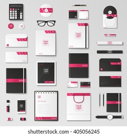 Corporate Identity Template Set. Business Stationery Mock-up With Logo. Branding Design. Notebook, Card, Catalog, Pen, Pencil, Badge,  Tablet Pc, Mobile Phone, Letterhead.