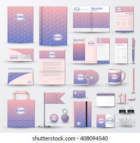 Corporate identity template set. Business stationery mock-up with geometric texture on blurred background and logo. Branding design.