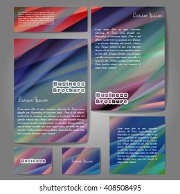 Corporate identity template set. Business stationery mock-up with colorful fading stripes. Branding design. Letter envelope, card, catalog, paper, notebook, presentation, letterhead. Vector