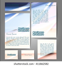Corporate identity template set. Business stationery mock-up with colorful fading stripes. Branding design. Letter envelope, card, catalog, paper, notebook, presentation, letterhead. Vector