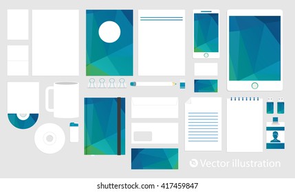 Corporate identity template set. Business stationery mock-up. Branding design. Colorful geometric background.