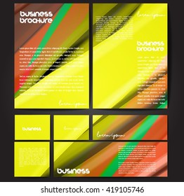 Corporate identity template set. Business stationery mock-up with colorful fading stripes. Branding design. Letter envelope, card, catalog, paper, notebook, presentation, letterhead. Vector