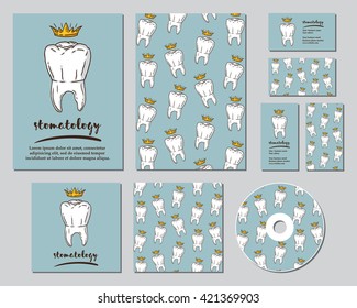 Corporate identity template set. Business mockup with dental pattern. Branding design.