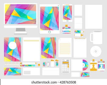 Corporate identity template set. Business stationery mock-up. Branding design. Colorful geometric background.