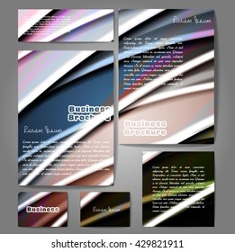 Corporate identity template set. Business stationery mock-up with colorful fading stripes. Branding design. Letter envelope, card, catalog, paper, notebook, presentation, letterhead. Vector