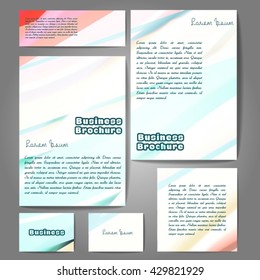 Corporate identity template set. Business stationery mock-up with colorful fading stripes. Branding design. Letter envelope, card, catalog, paper, notebook, presentation, letterhead. Vector