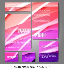 Corporate identity template set. Business stationery mock-up with colorful fading stripes. Branding design. Letter envelope, card, catalog, paper, notebook, presentation, letterhead. Vector