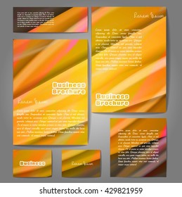 Corporate identity template set. Business stationery mock-up with colorful fading stripes. Branding design. Letter envelope, card, catalog, paper, notebook, presentation, letterhead. Vector