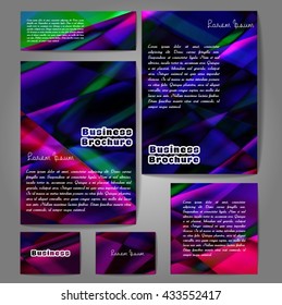 Corporate identity template set. Business stationery mock-up with colorful fading stripes. Branding design. Letter envelope, card, catalog, paper, notebook, presentation, letterhead. Vector