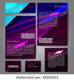 Corporate identity template set. Business stationery mock-up with colorful fading stripes. Branding design. Letter envelope, card, catalog, paper, notebook, presentation, letterhead. Vector