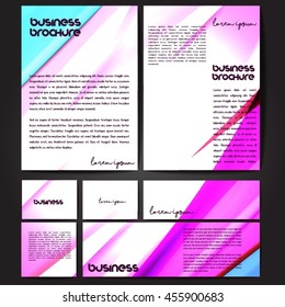 Corporate identity template set. Business stationery mock-up with colorful fading stripes. Branding design. Letter envelope, card, catalog, paper, notebook, presentation, letterhead. Vector
