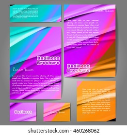 Corporate identity template set. Business stationery mock-up with colorful fading stripes. Branding design. Letter envelope, card, catalog, paper, notebook, presentation, letterhead. Vector