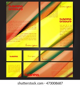 Corporate identity template set. Business stationery mock-up with colorful fading stripes. Branding design. Letter envelope, card, catalog, paper, notebook, presentation, letterhead. Vector