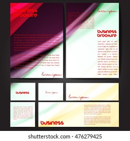 Corporate identity template set. Business stationery mock-up with colorful fading stripes. Branding design. Letter envelope, card, catalog, paper, notebook, presentation, letterhead. Vector