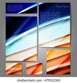 Corporate identity template set. Business stationery mock-up with colorful fading stripes. Branding design. Letter envelope, card, catalog, paper, notebook, presentation, letterhead. Vector