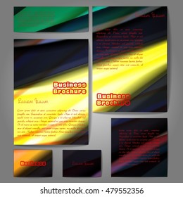 Corporate identity template set. Business stationery mock-up with colorful fading stripes. Branding design. Letter envelope, card, catalog, paper, notebook, presentation, letterhead. Vector