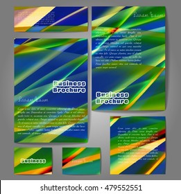 Corporate identity template set. Business stationery mock-up with colorful fading stripes. Branding design. Letter envelope, card, catalog, paper, notebook, presentation, letterhead. Vector