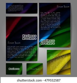 Corporate identity template set. Business stationery mock-up with colorful fading stripes. Branding design. Letter envelope, card, catalog, paper, notebook, presentation, letterhead. Vector