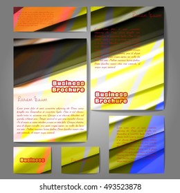 Corporate identity template set. Business stationery mock-up with colorful fading stripes. Branding design. Letter envelope, card, catalog, paper, notebook, presentation, letterhead. Vector