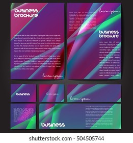 Corporate identity template set. Business stationery mock-up with colorful fading stripes. Branding design. Letter envelope, card, catalog, paper, notebook, presentation, letterhead. Vector