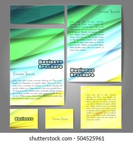 Corporate identity template set. Business stationery mock-up with colorful fading stripes. Branding design. Letter envelope, card, catalog, paper, notebook, presentation, letterhead. Vector