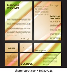 Corporate identity template set. Business stationery mock-up with colorful fading stripes. Branding design. Letter envelope, card, catalog, paper, notebook, presentation, letterhead. Vector