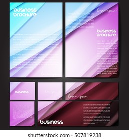 Corporate identity template set. Business stationery mock-up with colorful fading stripes. Branding design. Letter envelope, card, catalog, paper, notebook, presentation, letterhead. Vector