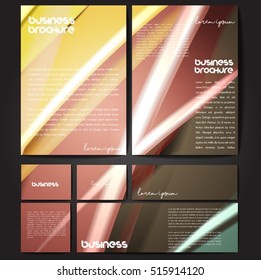 Corporate identity template set. Business stationery mock-up with colorful fading stripes. Branding design. Letter envelope, card, catalog, paper, notebook, presentation, letterhead. Vector