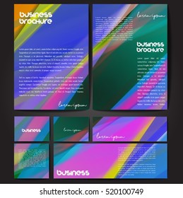 Corporate identity template set. Business stationery mock-up with colorful fading stripes. Branding design. Letter envelope, card, catalog, paper, notebook, presentation, letterhead. Vector