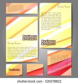 Corporate identity template set. Business stationery mock-up with colorful fading stripes. Branding design. Letter envelope, card, catalog, paper, notebook, presentation, letterhead. Vector