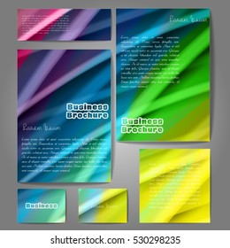 Corporate identity template set. Business stationery mock-up with colorful fading stripes. Branding design. Letter envelope, card, catalog, paper, notebook, presentation, letterhead. Vector