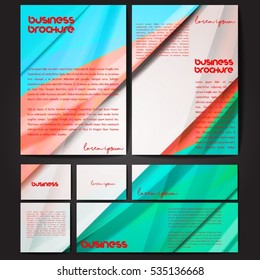 Corporate identity template set. Business stationery mock-up with colorful fading stripes. Branding design. Letter envelope, card, catalog, paper, notebook, presentation, letterhead. Vector