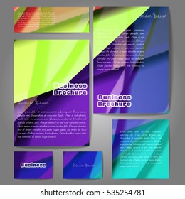 Corporate identity template set. Business stationery mock-up with colorful fading stripes. Branding design. Letter envelope, card, catalog, paper, notebook, presentation, letterhead. Vector
