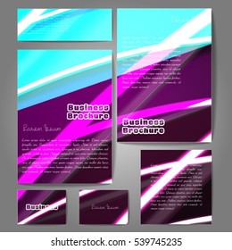 Corporate identity template set. Business stationery mock-up with colorful fading stripes. Branding design. Letter envelope, card, catalog, paper, notebook, presentation, letterhead. Vector