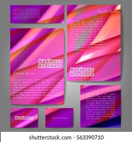 Corporate identity template set. Business stationery mock-up with colorful fading stripes. Branding design. Letter envelope, card, catalog, paper, notebook, presentation, letterhead. Vector