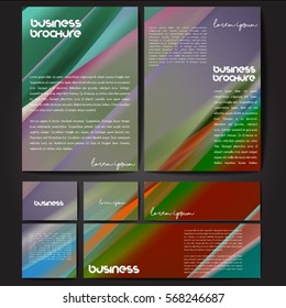 Corporate identity template set. Business stationery mock-up with colorful fading stripes. Branding design. Letter envelope, card, catalog, paper, notebook, presentation, letterhead. Vector