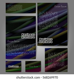 Corporate identity template set. Business stationery mock-up with colorful fading stripes. Branding design. Letter envelope, card, catalog, paper, notebook, presentation, letterhead. Vector
