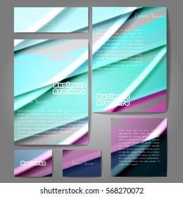 Corporate identity template set. Business stationery mock-up with colorful fading stripes. Branding design. Letter envelope, card, catalog, paper, notebook, presentation, letterhead. Vector