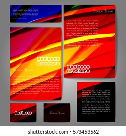 Corporate identity template set. Business stationery mock-up with colorful fading stripes. Branding design. Letter envelope, card, catalog, paper, notebook, presentation, letterhead. Vector