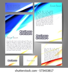 Corporate identity template set. Business stationery mock-up with colorful fading stripes. Branding design. Letter envelope, card, catalog, paper, notebook, presentation, letterhead. Vector