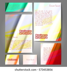 Corporate identity template set. Business stationery mock-up with colorful fading stripes. Branding design. Letter envelope, card, catalog, paper, notebook, presentation, letterhead. Vector