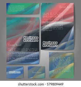 Corporate identity template set. Business stationery mock-up with colorful fading stripes. Branding design. Letter envelope, card, catalog, paper, notebook, presentation, letterhead. Vector